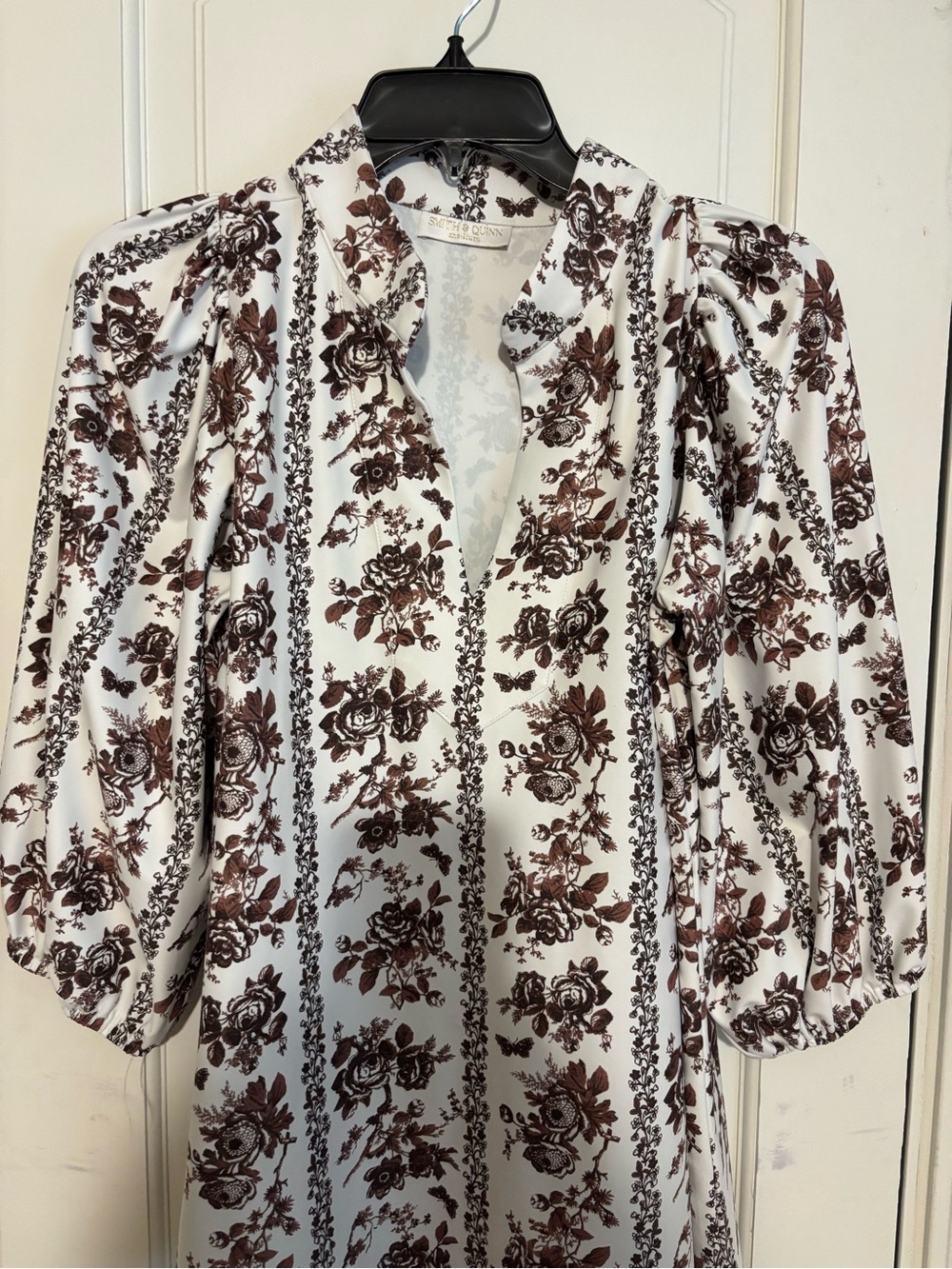 Smith & Quinn White Blouse with Brown Floral Stripe Print